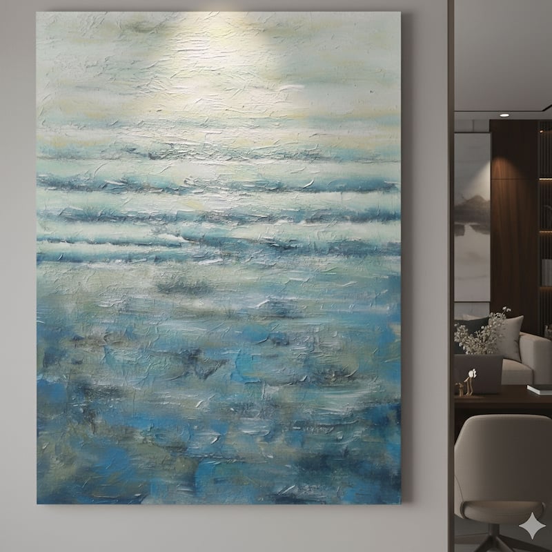 Blue Seabliss Hand Painted Abstract Vertical Canvas Wall Art 47"x31"