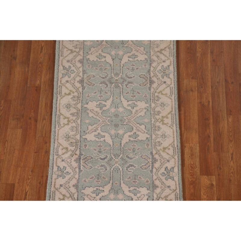 Green Oushak Indian Runner Rug Hand-knotted Wool Carpet - 2'6"x 9'11"