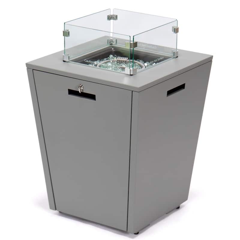 Chelsea Outdoor Aluminum Square Propane Fire Pit Table with Glass Wind Guard for Patio, Deck, Backyard CSA Certified Fire Table - Grey