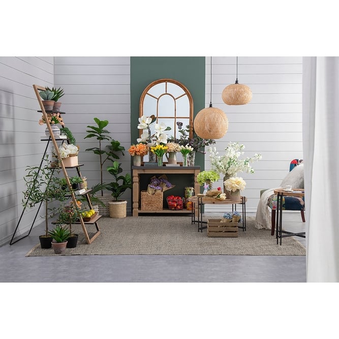 32" X 18" Farmhouse Round Wooden Round Coffee Table With Metal Legs - Black+Brown