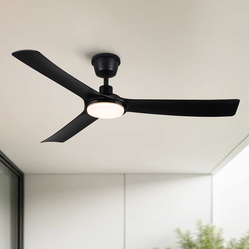 56 inch All-Weather Outdoor Waterproof Modern Black Ceiling Fan with Light and Quiet DC Motor for Patio Porch