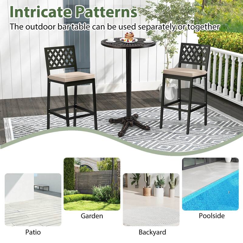 Costway 24” Patio Round Bar Table with Carved Texture for Garden - Bronze - See Details