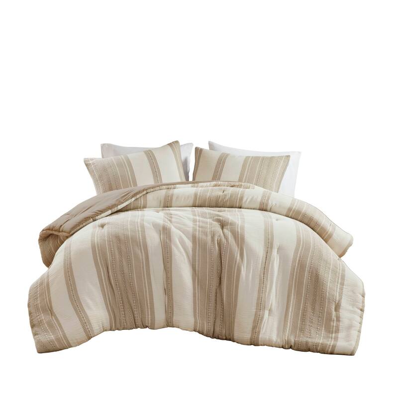 GDF Studio - Amara Textured Cotton Comforter 3-Piece Set with Waffle and Gauze Weave