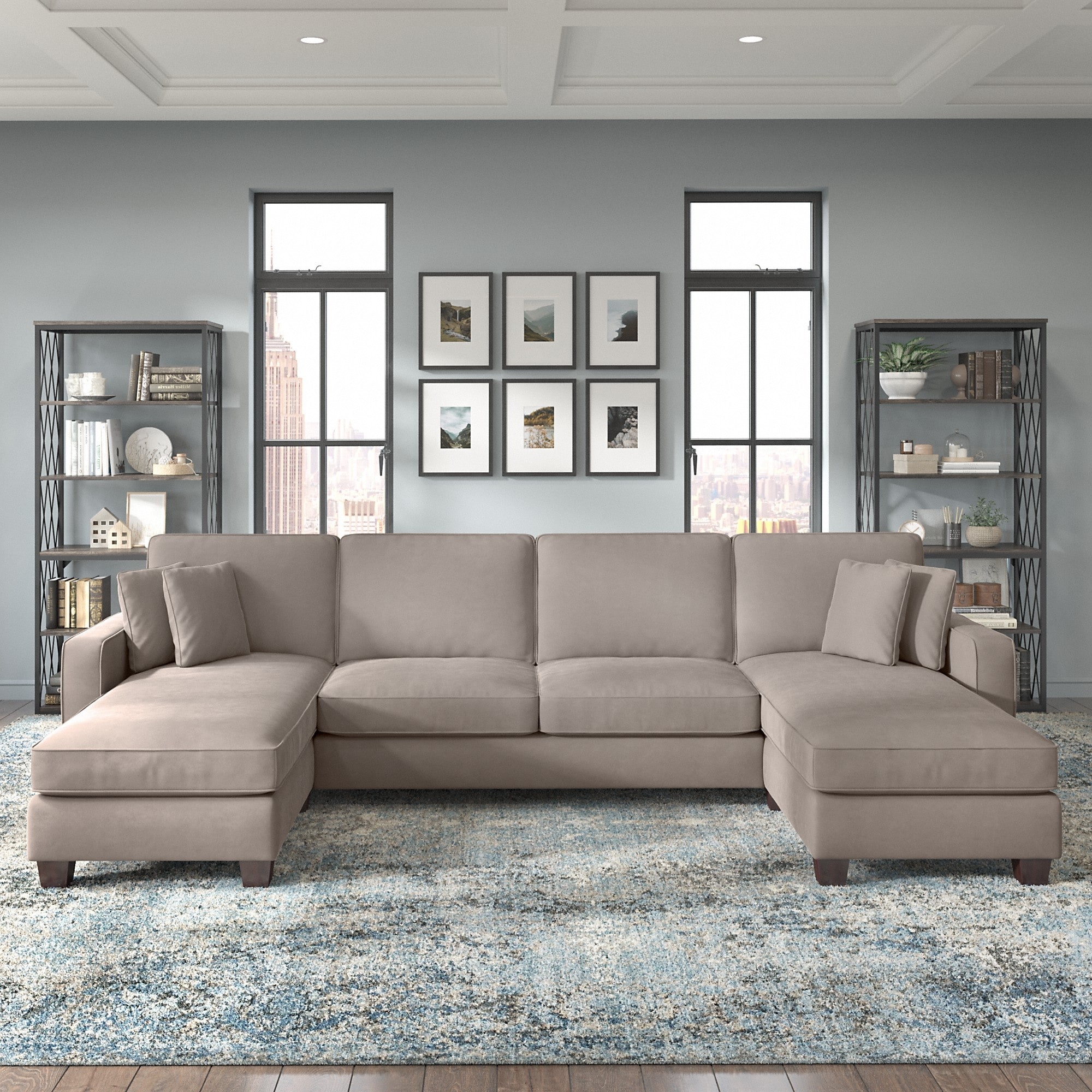 Bush Furniture Stockton 131W Sectional Couch with Double Chaise by
