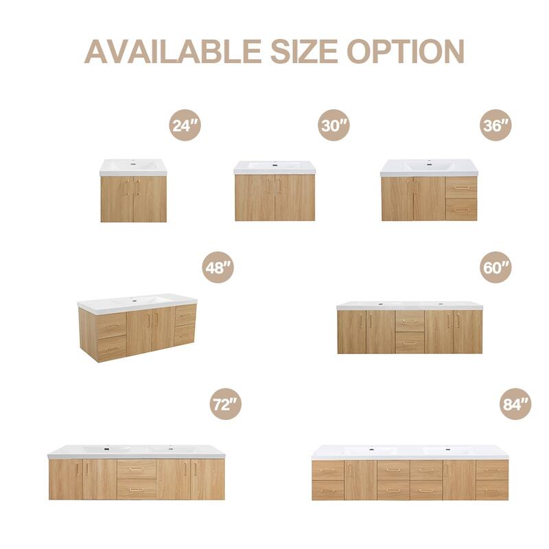 Prismella 36" 48" Wall-Mount Bathroom Vanity in Oak with Top