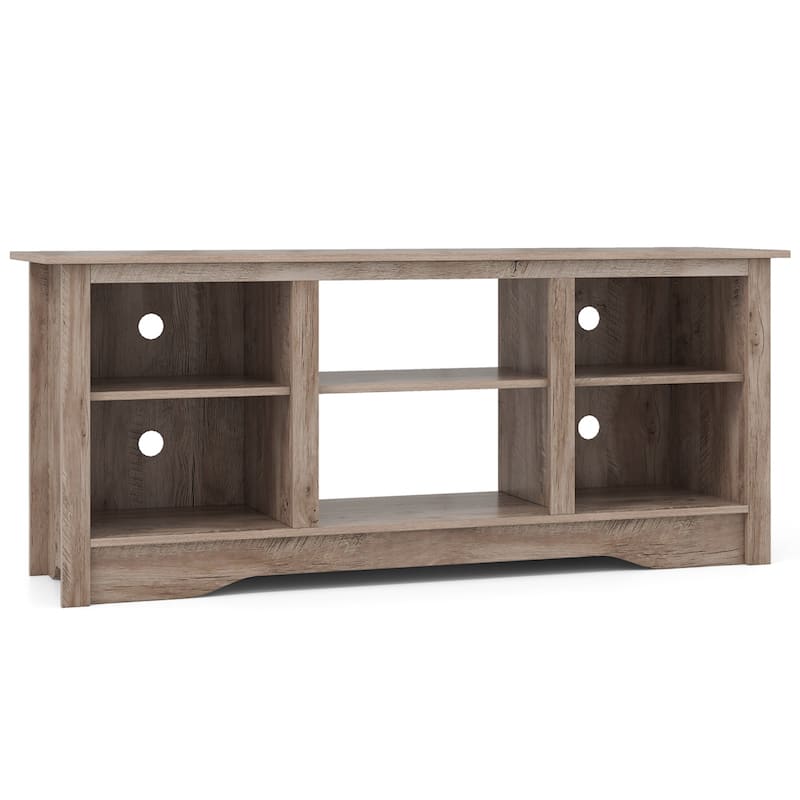 Engineered Wood 65 inches TV Stand with 6 Storage Cubby Shelves and Fireplace Space - 58" x 16" x 24.5" - Grey