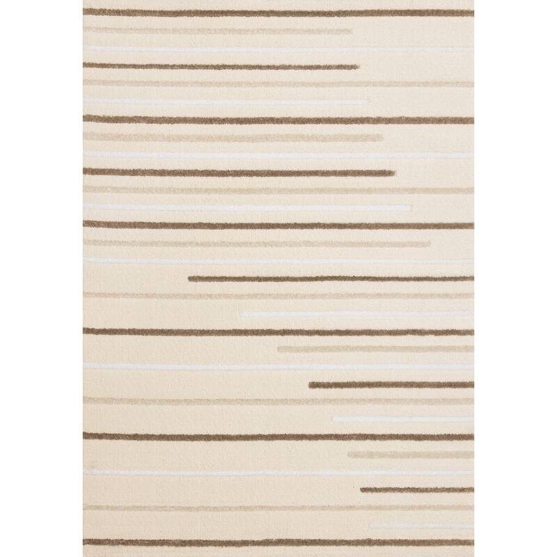Sutton Collection - Plush Polyester Staggered Lines Area Rug in Cream Brown