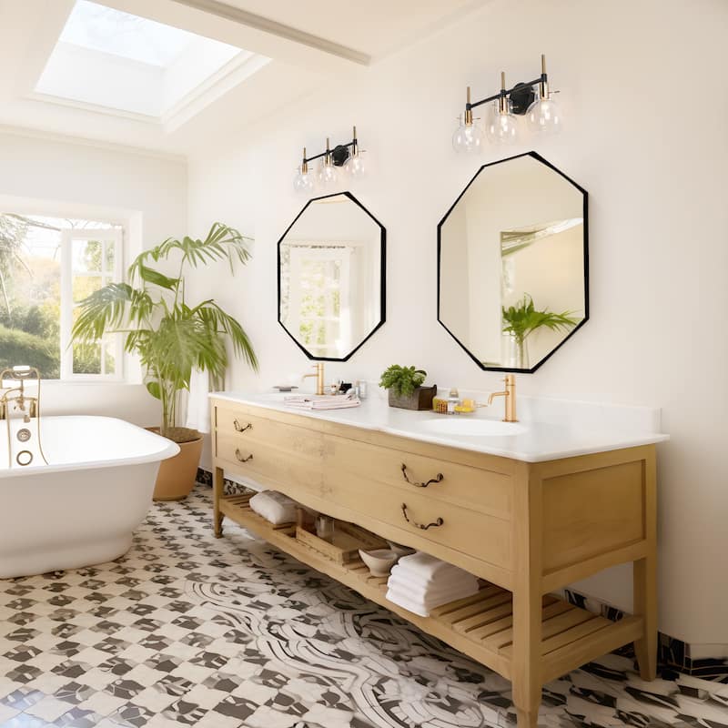 Modern 3-Light Black Gold Bathroom Vanity Light Dimmable Wall Sconces with Globe Glass - 21.5" L x 6.5" W x 10.5" H