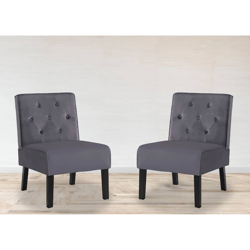 US Pride Nixon Velvet Tufted Back Accent Chair Set of 2 - Grey