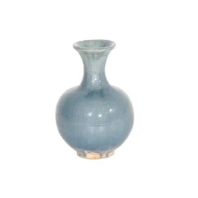 Artissance Vintage Style Ceramic Round Small Vase, 9 Inch Tall, Antique Green (Size & Finish Vary)