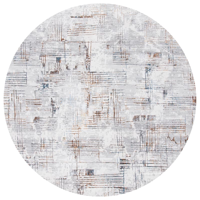SAFAVIEH Sonoma Amie Modern Abstract Rug - 6'7" Round - Grey/Ivory