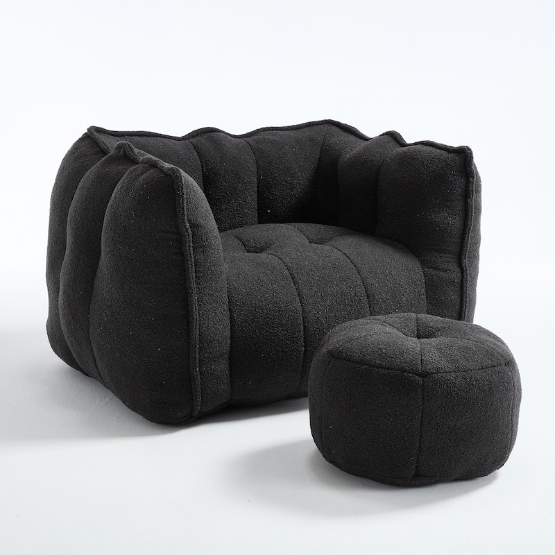 Soft Bean Bag Chair With High Resilient Foam(Chips)For Living Room And Bedroom,Comfortable Square Lazy Sofa With Footstool