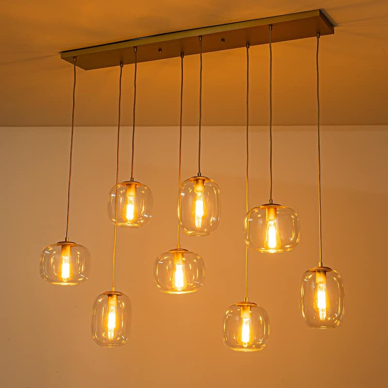 8-Light Linear Chandelier Modern Kitchen Island Light