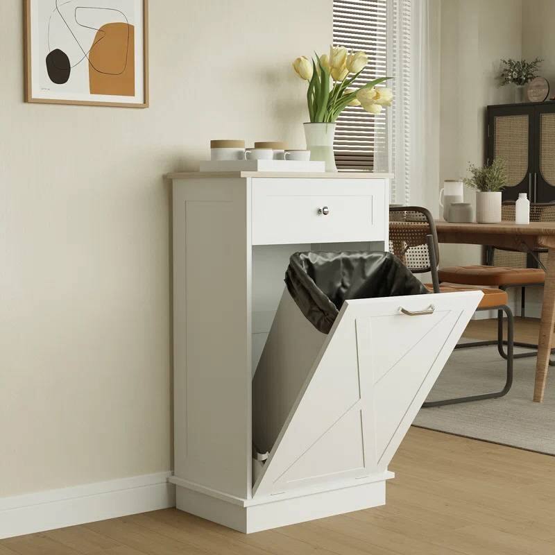 Wood 10-Gallon Tilt-Out Trash Can Cabinet Manual Lift