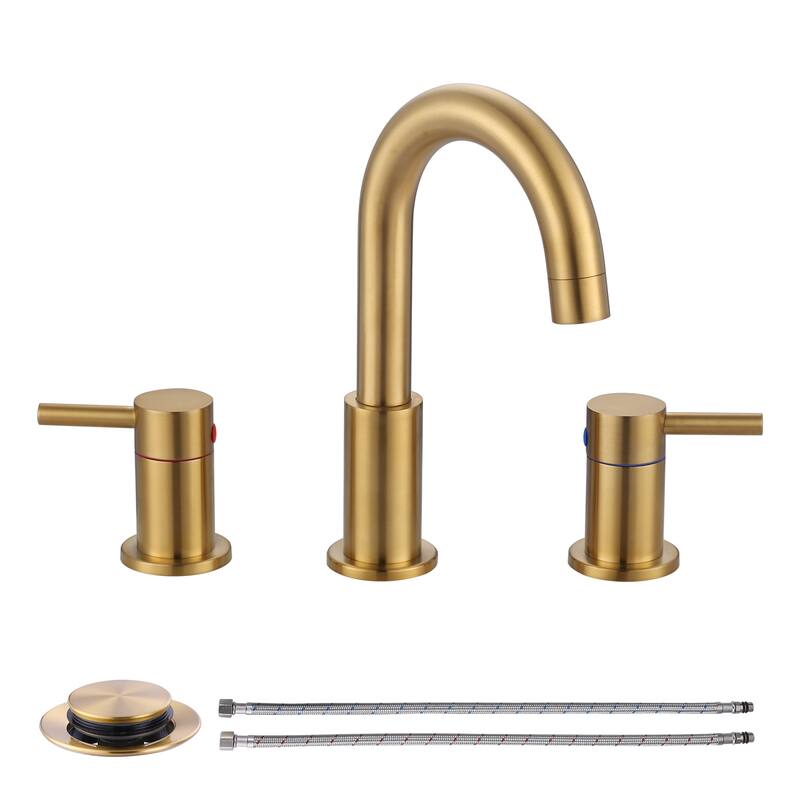 WOWOW 8 in. Widespread Double Handle Bathroom Faucet - Brushed Gold