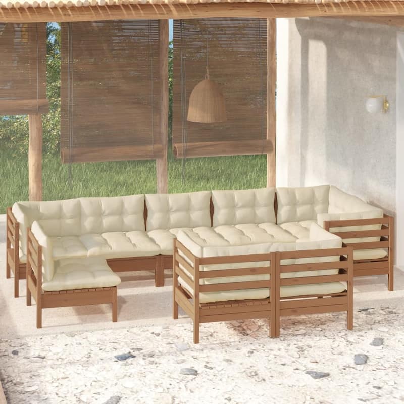 vidaXL Solid Pinewood Patio Lounge Set 10 Piece with Cushions Multi Colors - 25" x 25" x 24.6"
