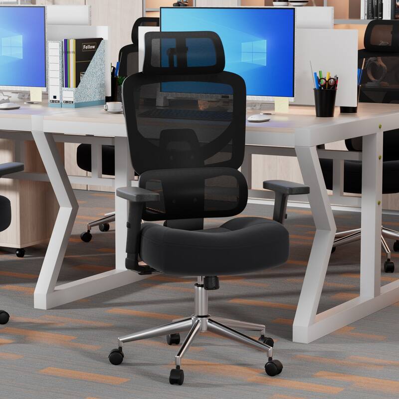 Office Chair Computer Desk Chair Gaming Ergonomic Mid Back Cushion Lumbar Support with Comfy - Black