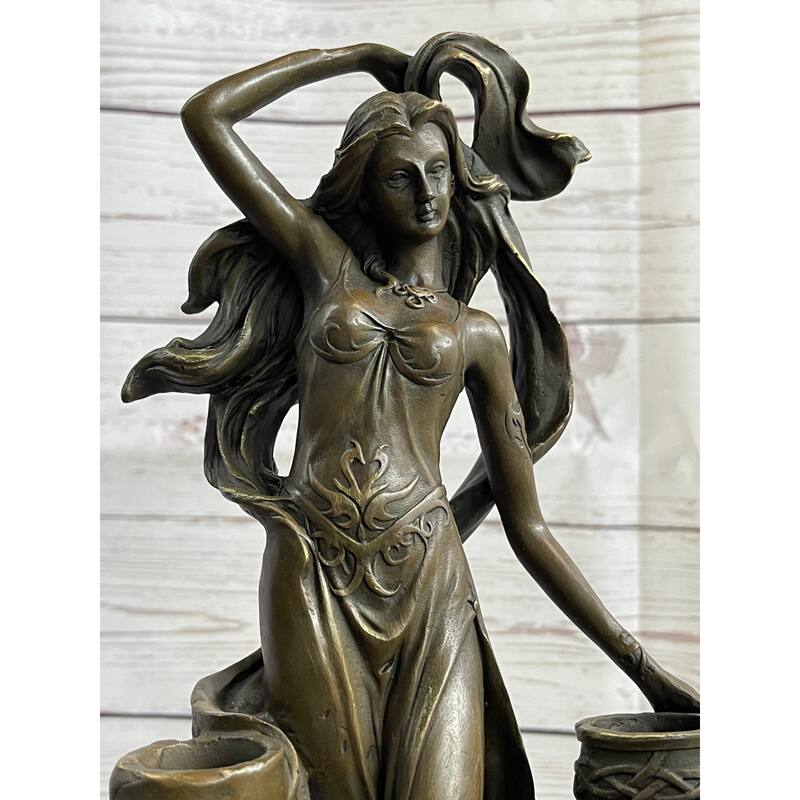 Fantasy Female Figure Art Nouveau Dragon Candle Holder Candelabra Bronze Sculpture