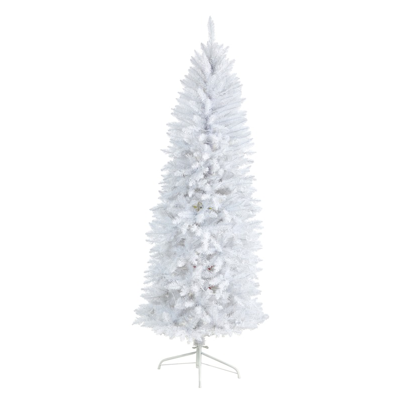 6ft White Artificial Christmas Tree - Pre-Lit with 250 Warm White Lights & Bendable Branches - Slim Holiday Decor - 72