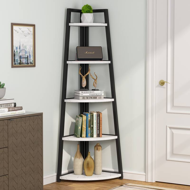 5 Tier Corner Ladder Shelf, Display Bookcase Storage Shelves for Living Room