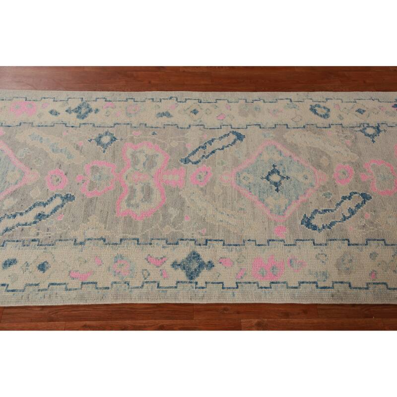 Hand Knotted Oriental 100% Wool Carpet Transitional Geometric Greys & Charcoal Oushak Runner Rug - 10' 0'' X 3' 3''