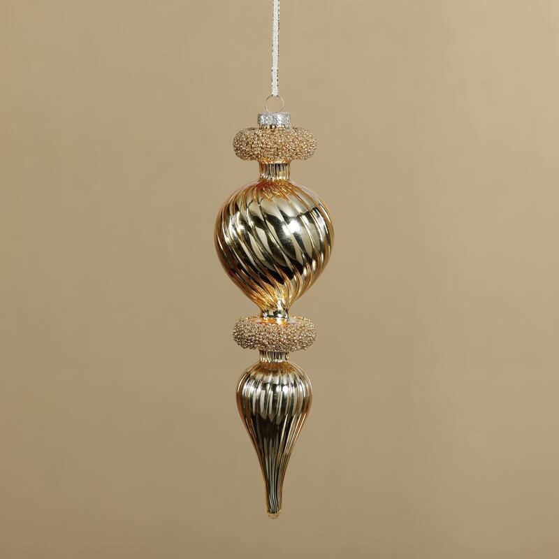 Gold Beaded Glass Finial Holiday Hanging Ornaments, Set of 4