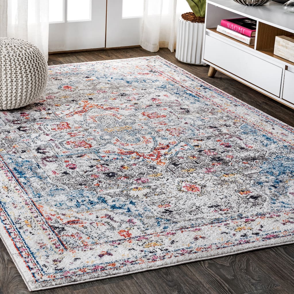 Manisa Vintage Medallion Gray/Red/Turquoise Area Rug