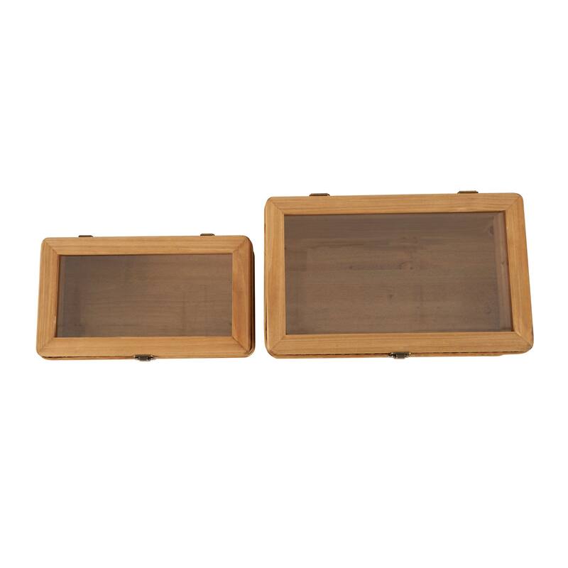 Brown Rattan Handmade Woven Rattan Box with Glass Tops and Bronze Latches (Set of 2)