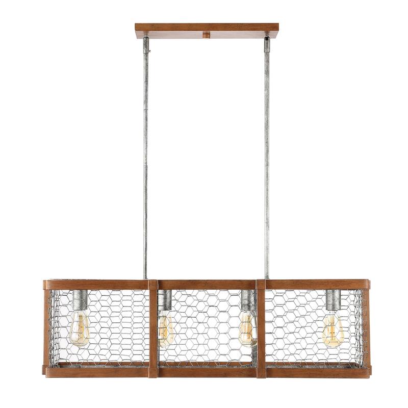Gatsby 34.5" Linear 4-Light Adjustable Iron Rustic Industrial LED Pendant, Brown/Silver by JONATHAN Y