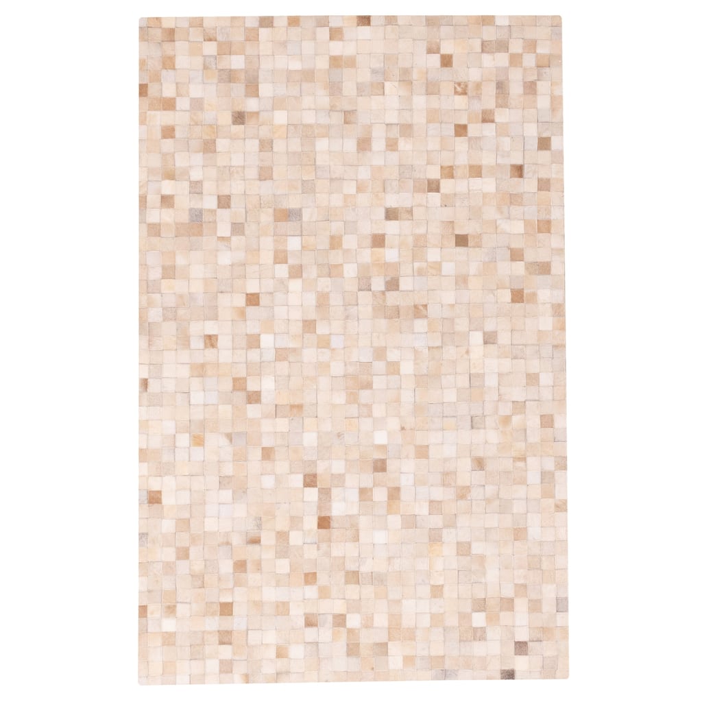 ECARPETGALLERY Handmade Cowhide Patchwork Beige Leather Rug - 4'0 x 6'0