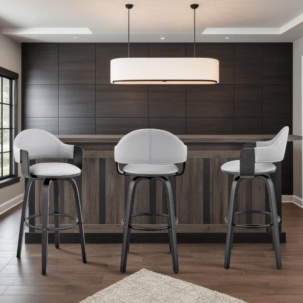 Daxton Mid-Century Swivel Bar Stool, Upholstered Counter Height Chair with Bentwood Legs