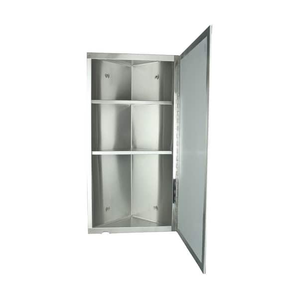 slide 2 of 12, Corner Medicine Cabinet Infinity Stainless Steel 23.6" x 11.8" with Mirror Triple Shelf Opens Left to Right Brushed - Silver