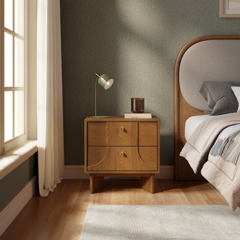 Studio London Zahra Japandi Nightstand Oak Bedside Table with Brass Handles - 1-drawer