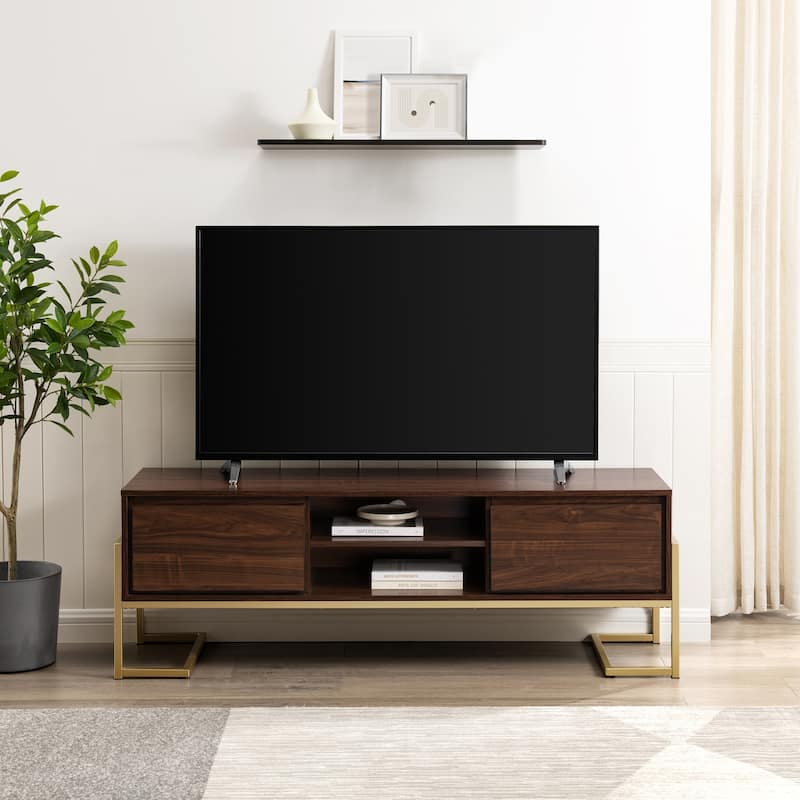 Middlebrook Contemporary Metal-Base 2-Drawer TV Stand - Dark Walnut