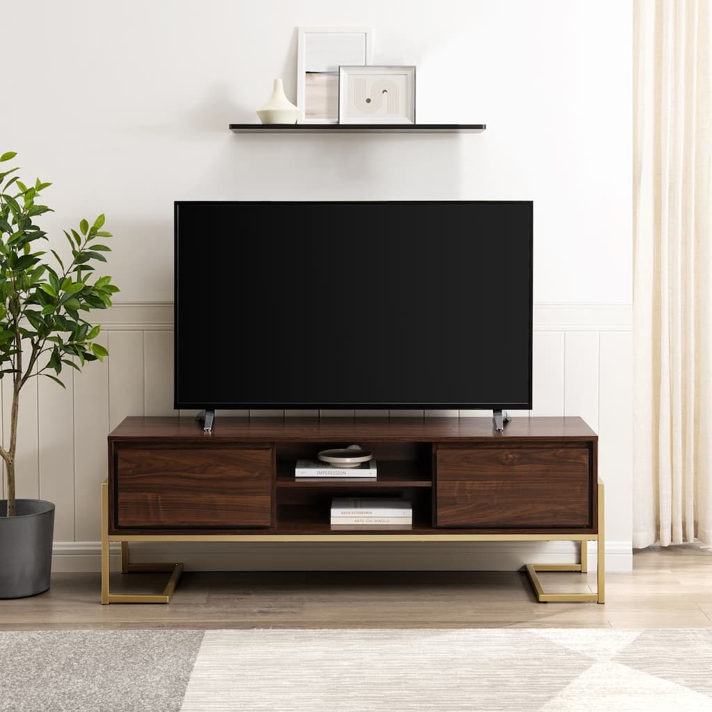 Walker Edison Contemporary Metal-Base 2-Drawer TV Stand