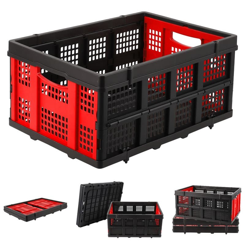 Foldable Storage Basket, Stackable Crate with Handle