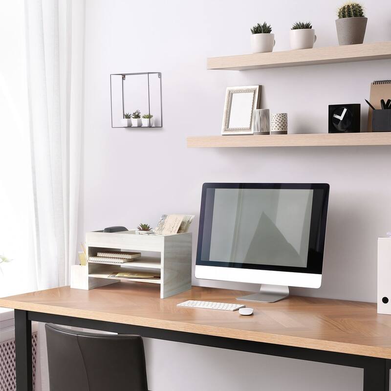15.5" White Home Office Desk Organizer Storage Cubbies Letter Tray