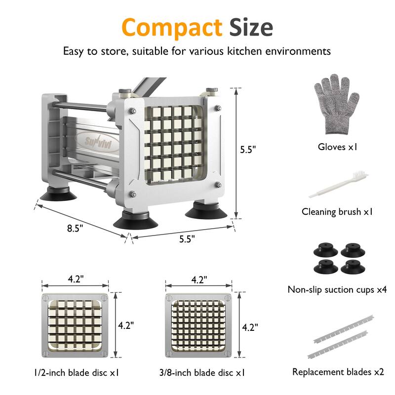 Stainless Steel French Fry Cutter with 2 Blades
