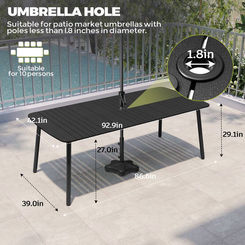 9-PC Outdoor Patio Dining Set Rectangular Aluminum Table with Umbrella Hole with Rattan Chair