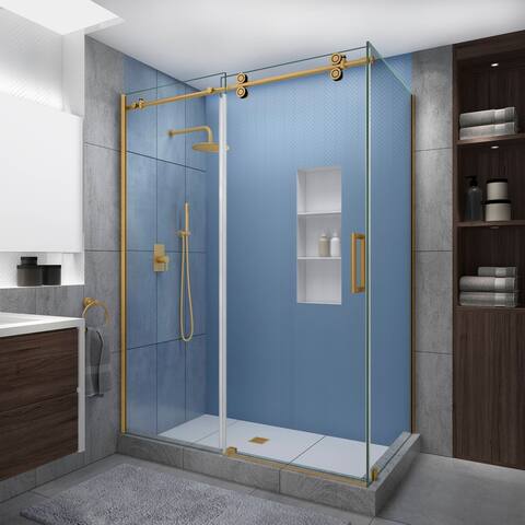 Langham XL 44-48 in. x 32 in. x 80 in. Frameless Sliding Shower Enclosure, StarCast Clear Glass, Right