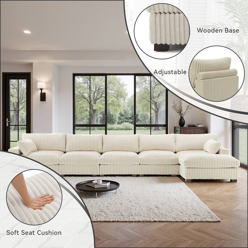 Cloud-Like Flannel Fabric Modular Sectional Sofa with Ottoman