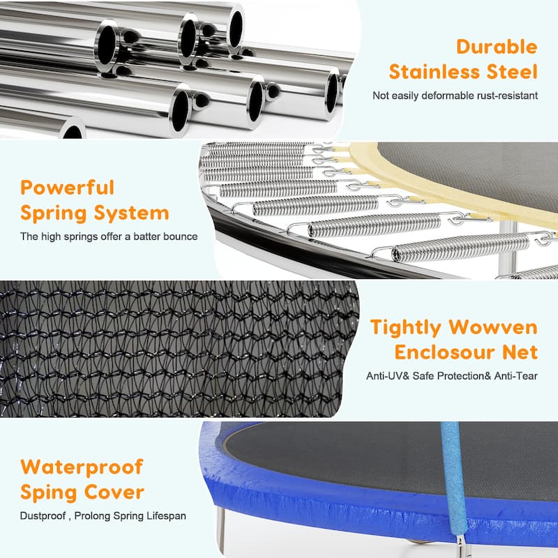 10/12/14/16 FT Outdoor Trampoline Bounce Combo W/Closure Net
