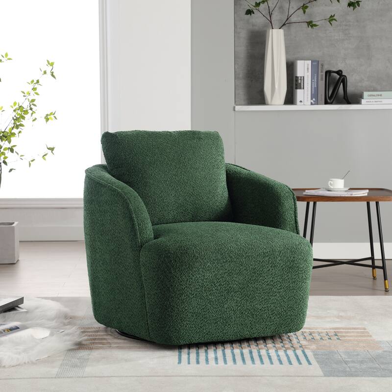 30.3" Boucle Upholstered Swivel Chair Barrel Accent Chair, 360° Swivel Club Chair, Comfy Round Lounge Armchair - Green