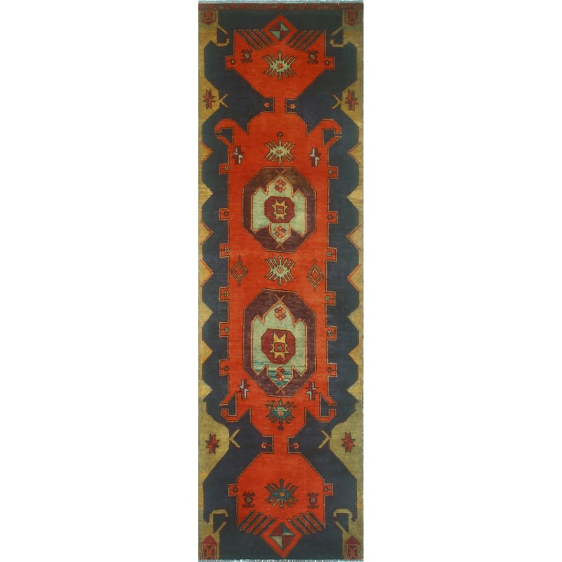 Fine Vintage Distressed Raushan Red/Navy Runner - 3'0" x 9'11"