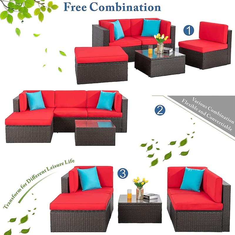 Futzca 5-Piece PE Wicker Outdoor Patio Furniture Set