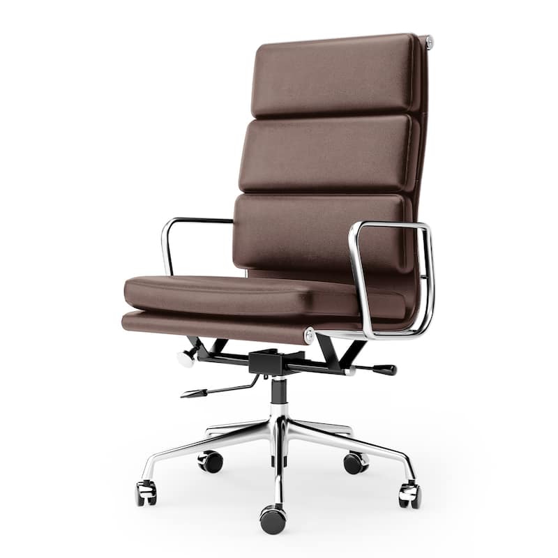 Executive Chair Upholstered Leather Ergonomic Adjustable Office Chair - High Back Brown 
