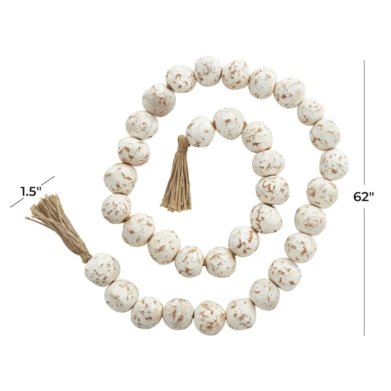 Ceramic Handmade Round Intricately Shaped Large Distressed Beaded Garland with Tassel - Roche River Decor