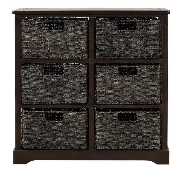 Shop Espresso Storage Cabinet With 6 Rattan Baskets Overstock 32203862