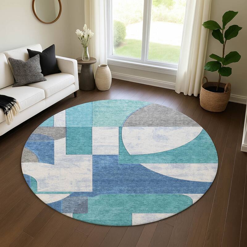 Premium Washable Super Soft Geo Modern Mayfield Rug - Teal - 8' x 8'