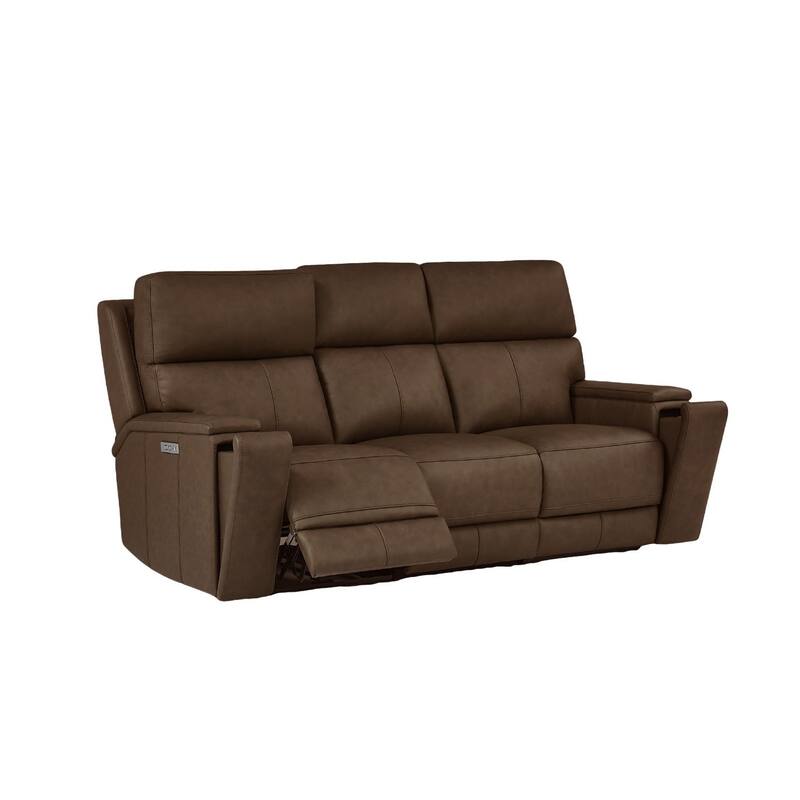 83.5" W Top Grain Leather Dual-Power Sofa with Adjustable Headrest, USB & USB-C Charging